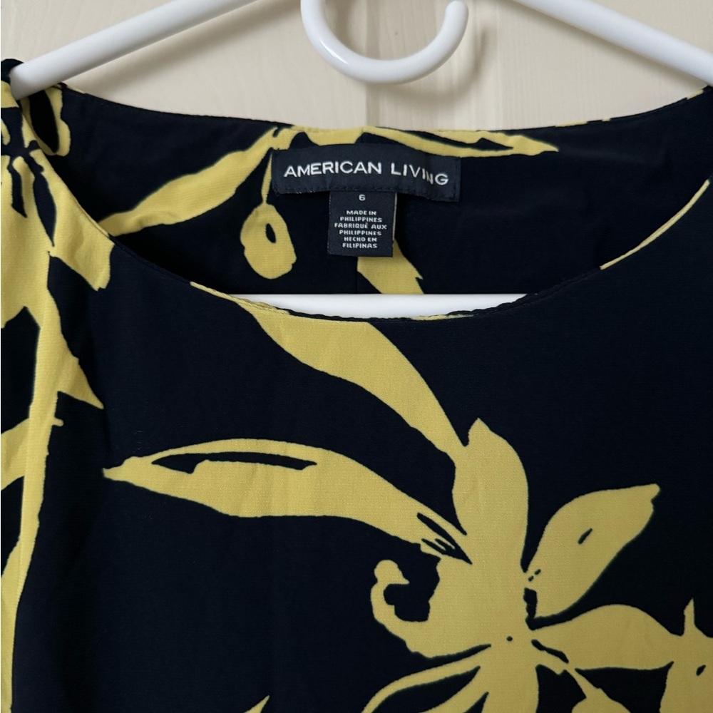 American Living Women's Navy and Yellow Sleeveless Dress (Size 6) - Picture 3 of 8